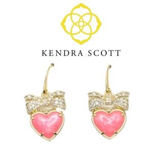 Kendra Scott Haisley Pearlized Pink Heart & Gold Bow Earrings